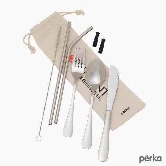 Perka® Castellana 6-Piece Stainless Steel Straw & Utensil Set