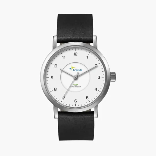 39MM Stainless Steel Brushed Silver Case Solar Watch