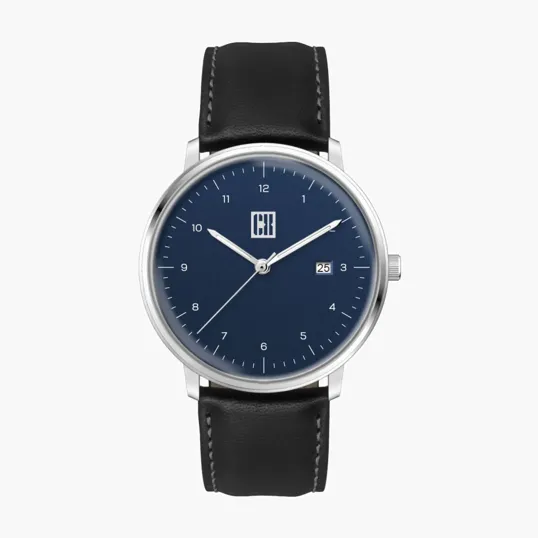 39mm Stainless Steel Silver Case Watch with Date Display