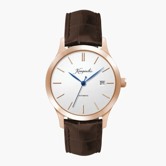 40mm Steel Rose Gold Automatic Watch with White Dial