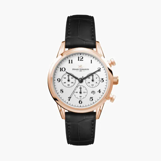 34MM Stainless Steel Rose Gold Case Chronograph Watch with Date Display