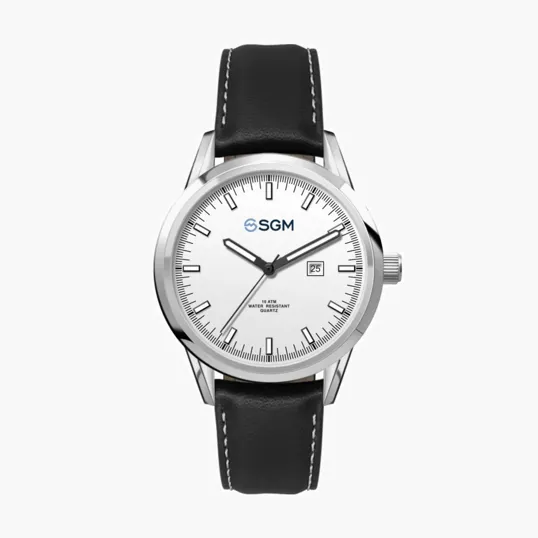 34mm Stainless Steel Watch with Silver Case and Date Display