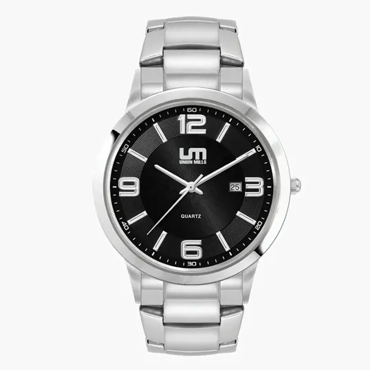 Men's Silver Stainless Steel Case Watch with Black Sunray Dial — view 2