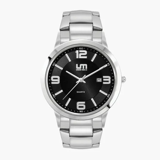 Men's Silver Stainless Steel Case Watch with Black Sunray Dial — view 3