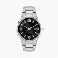 Men's Silver Stainless Steel Case Watch with Black Sunray Dial