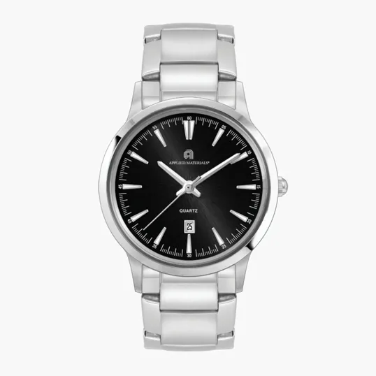 22mm Steel Silver Case Watch with Black Dial and Date Display