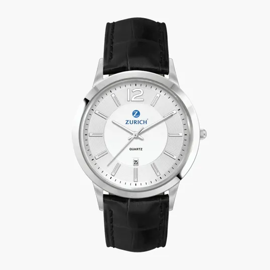 43mm Steel Silver Case Watch with Leather Strap