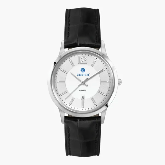 22mm Steel Silver Case Watch with Leather Strap