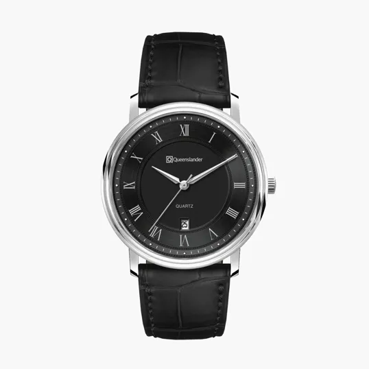 40MM Stainless Steel Polished Silver Case Watch with Date Display