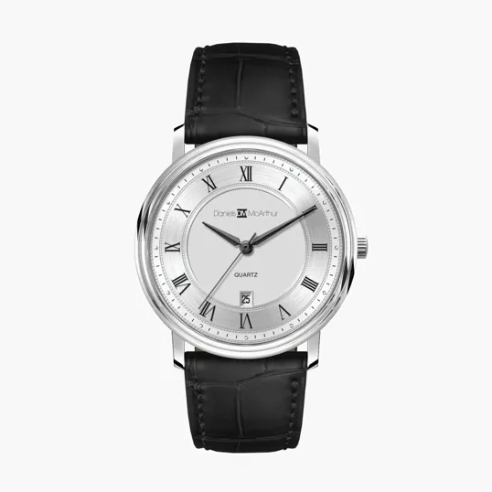 40mm Stainless Steel Silver Case Watch with Date Display
