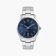 Men's Blue Dial 42mm Metal Case Watch with Folded Steel Band