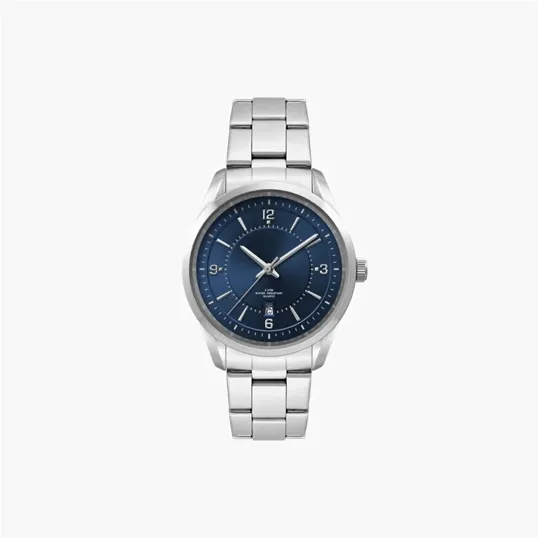 Ladies Blue Dial 33mm Metal Case Watch with Folded Steel Band