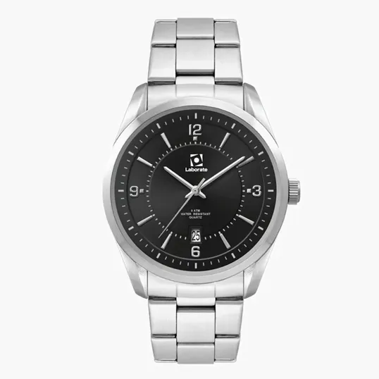 Men's Black Dial 42mm Metal Case Watch with Folded Steel Band — view 2