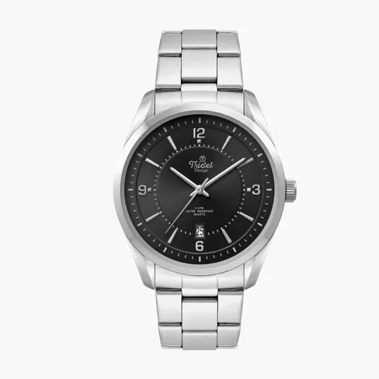 Men's Black Dial 42mm Metal Case Watch with Folded Steel Band — view 3