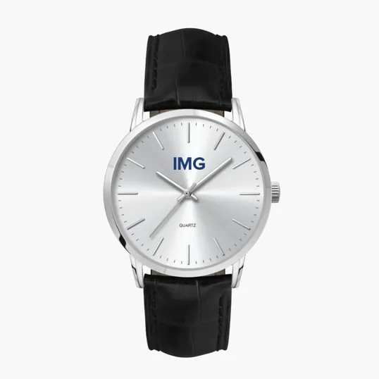39.5mm Silver Case Leather Strap Watch