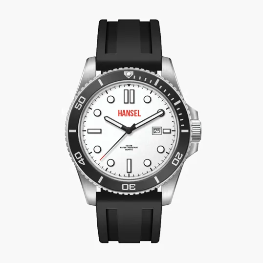 42.5mm Steel Silver Case Watch with White Dial and Silicone Strap
