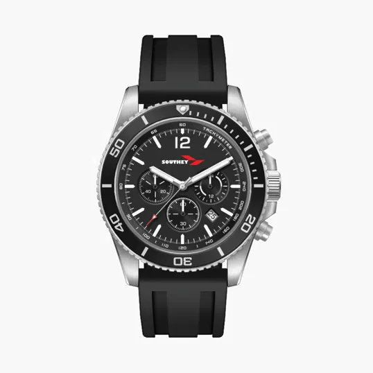 42.5mm Steel Chronograph Watch with Black Dial