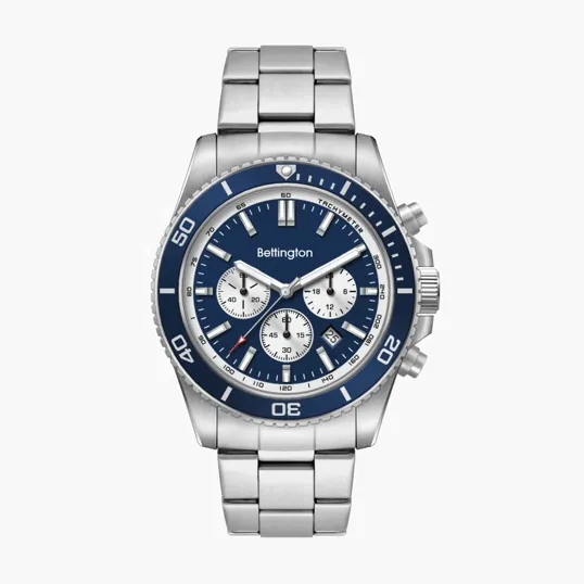 42.5mm Stainless Steel Chronograph Watch with Blue Dial