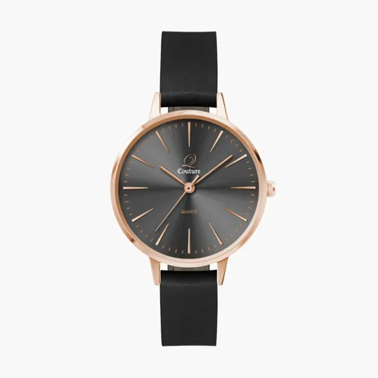 Ladies 34mm Metal Watch with Genuine Leather Strap