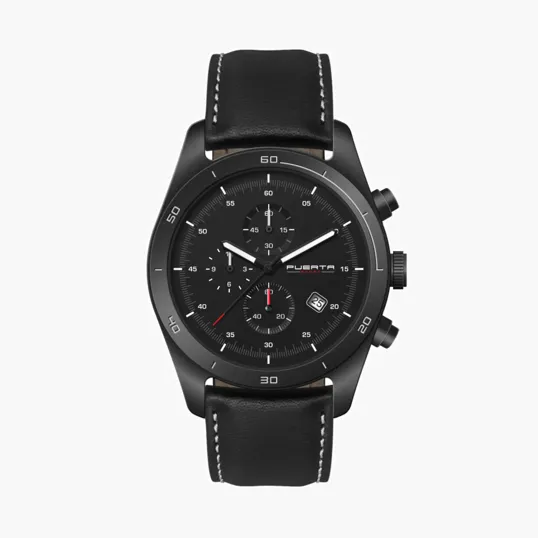 42MM Stainless Steel Brushed Black Chronograph Watch with Date