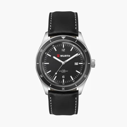 41MM Stainless Steel Watch with Black Bezel and Date Display