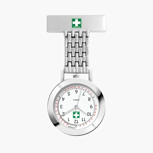 33mm Metal Silver Case Nurse Watch with Rectangular Metal Clip