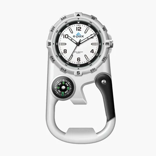 41mm Matte Silver Pocket Watch with Compass and Carabiner
