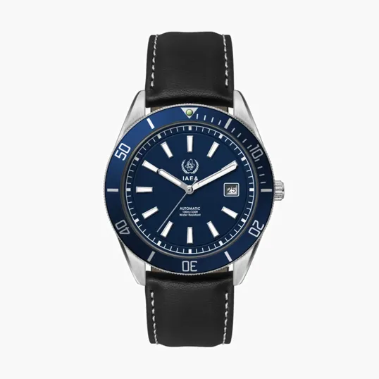 42MM Stainless Steel Automatic Watch with Blue Bezel and Date Display