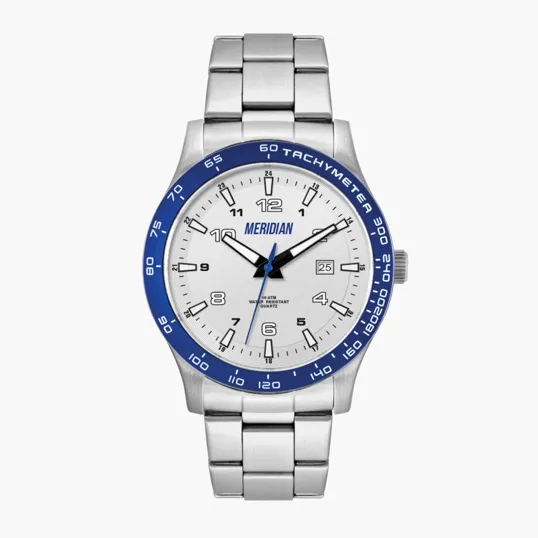 43.5mm Steel Matte Silver Watch with Date Display and Rotating Bezel