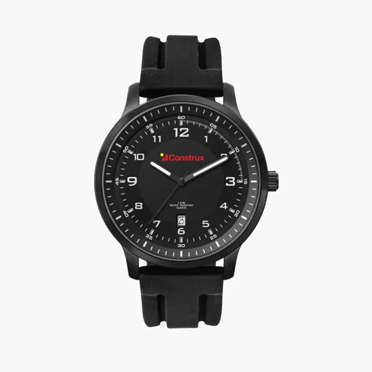 45mm Matte Black Metal Case Watch with Date Display