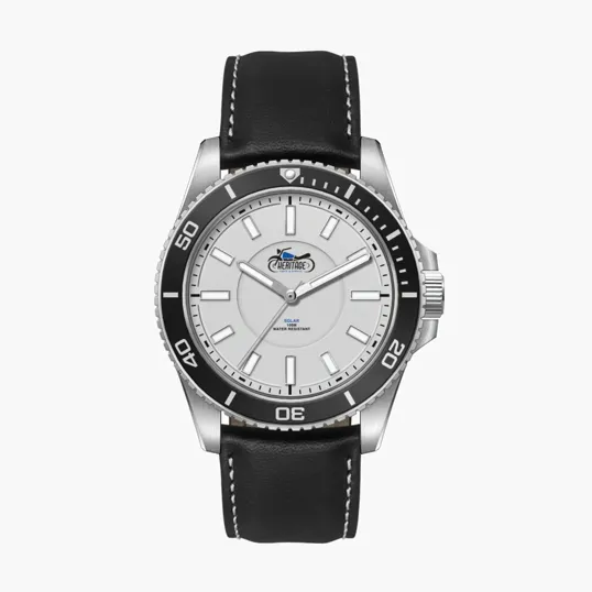 42.5mm Stainless Steel Solar Watch with Black Bezel
