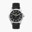 42mm Stainless Steel Solar Watch with Black Leather Strap