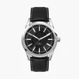 42mm Stainless Steel Solar Watch with Black Leather Strap — view 2
