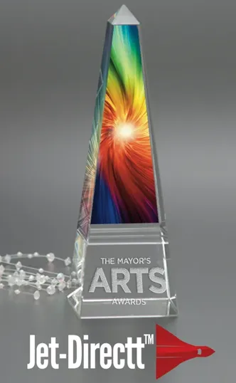 Large Grooved Obelisk in Optical Crystal — view 2