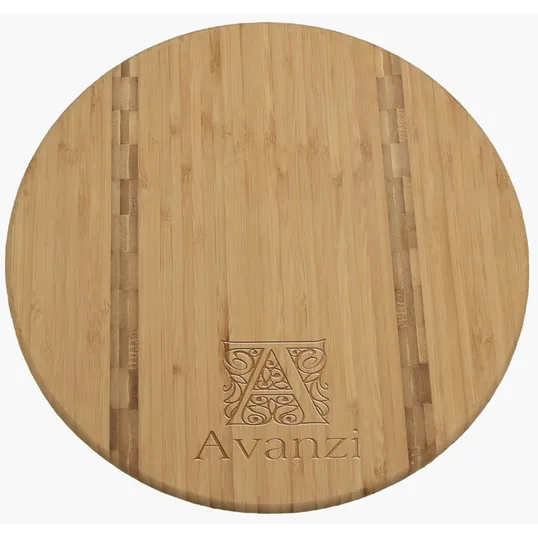 Round Bamboo Cutting Board with Butcher Block Inlay