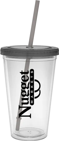 Classic Carnival Cup, 16 oz. Double Wall with Color Lid and Straw — view 2