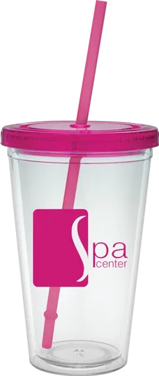 Classic Carnival Cup, 16 oz. Double Wall with Color Lid and Straw — view 3