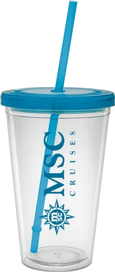 Classic Carnival Cup, 16 oz. Double Wall with Color Lid and Straw — view 6