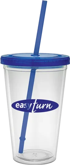Classic Carnival Cup, 16 oz. Double Wall with Color Lid and Straw — view 7