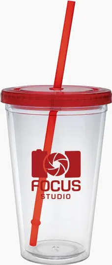 Classic Carnival Cup, 16 oz. Double Wall with Color Lid and Straw — view 4