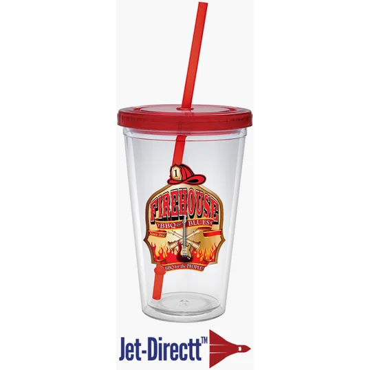 Classic Carnival Cup, 16 oz. Double Wall with Color Lid and Straw — view 10