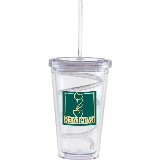 Carnival Cup with Color Curly Straw and Clear Lid, 16 oz