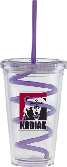 Carnival Cup with Color Curly Straw and Clear Lid, 16 oz — view 3