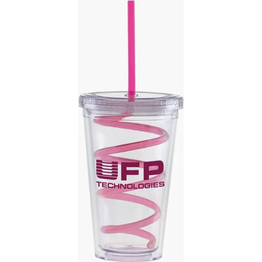 Carnival Cup with Color Curly Straw and Clear Lid, 16 oz — view 4