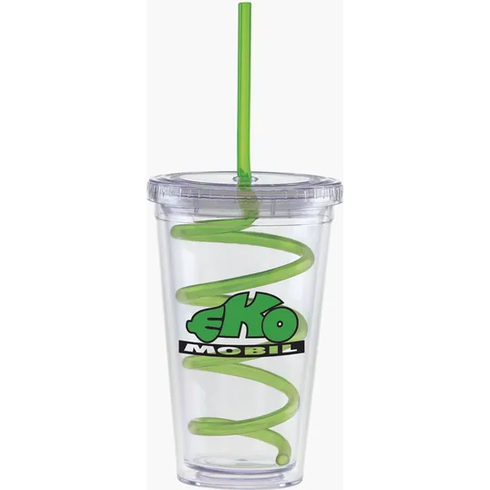 Carnival Cup with Color Curly Straw and Clear Lid, 16 oz — view 5