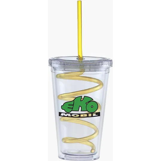 Carnival Cup with Color Curly Straw and Clear Lid, 16 oz — view 6
