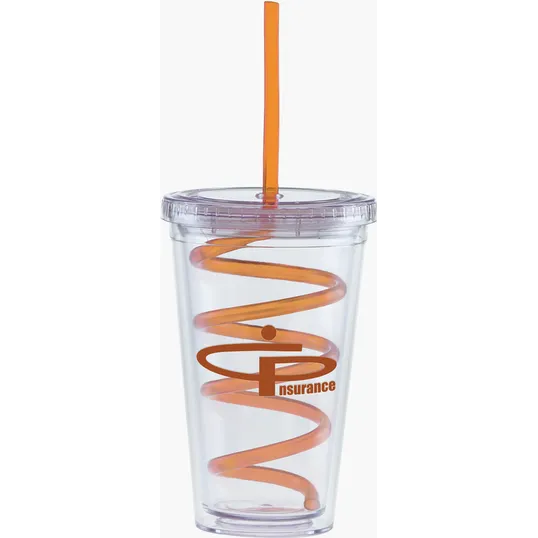 Carnival Cup with Color Curly Straw and Clear Lid, 16 oz — view 7