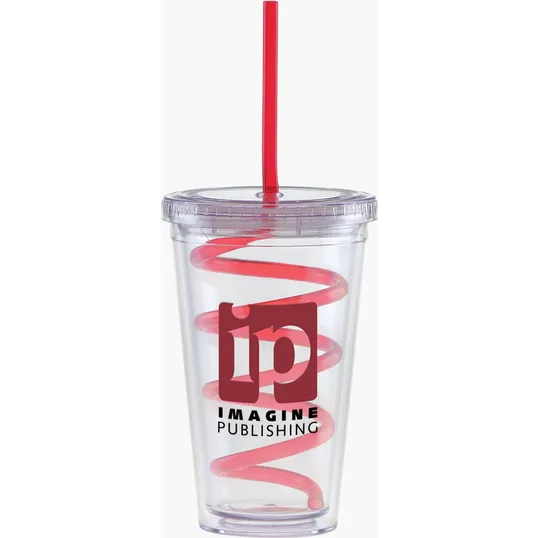 Carnival Cup with Color Curly Straw and Clear Lid, 16 oz — view 9