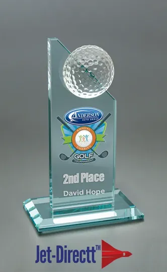 Medium Golf Tower Jade Crystal Award — view 2
