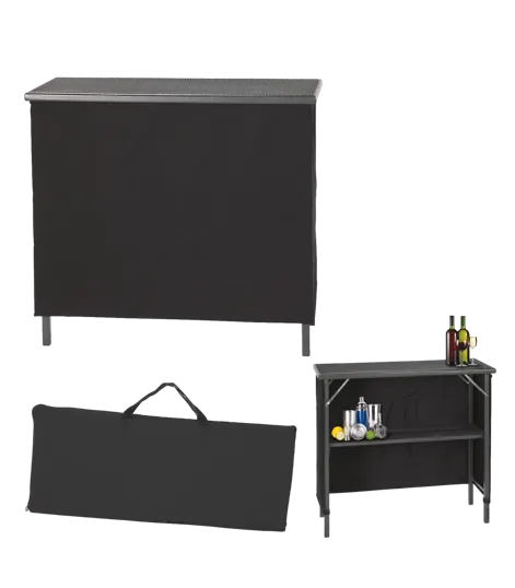 Portable Folding Bar with Drop-Down Shelf and Polyester Skirt